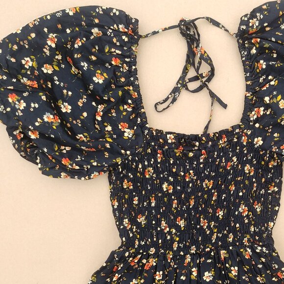 Gap black floral print 100% cotton smocked dress square neckline puffy s… - Picture 9 of 14